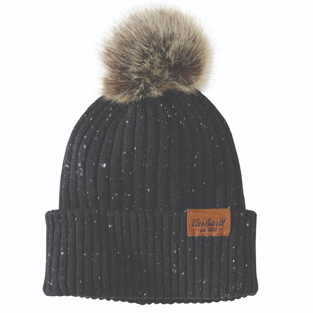 1028 Knit Faux Fur Pom-Pom Beanie, Oat Milk NEP, One Size